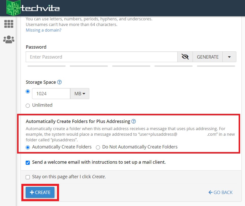 Create Email Action - cPanel