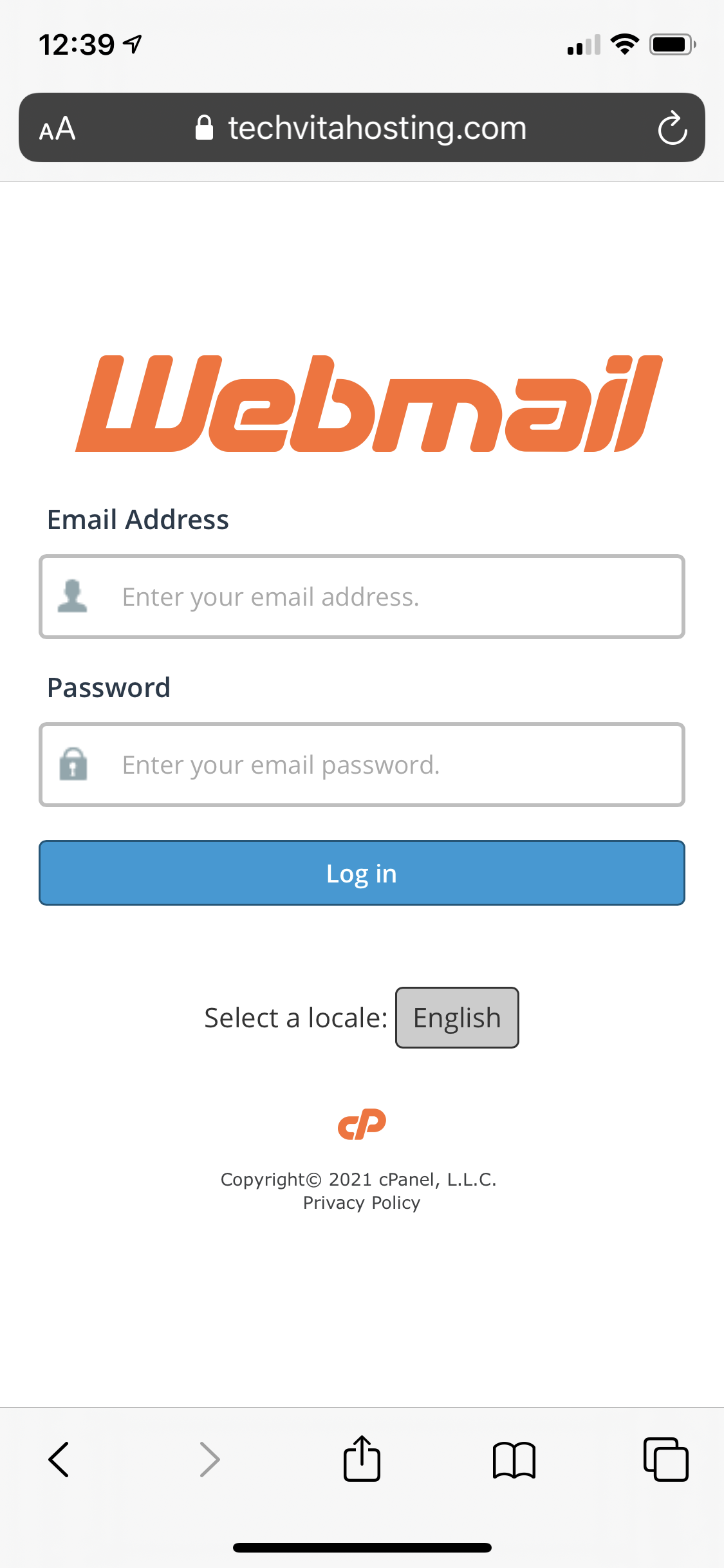 Webmail cPanel Log in