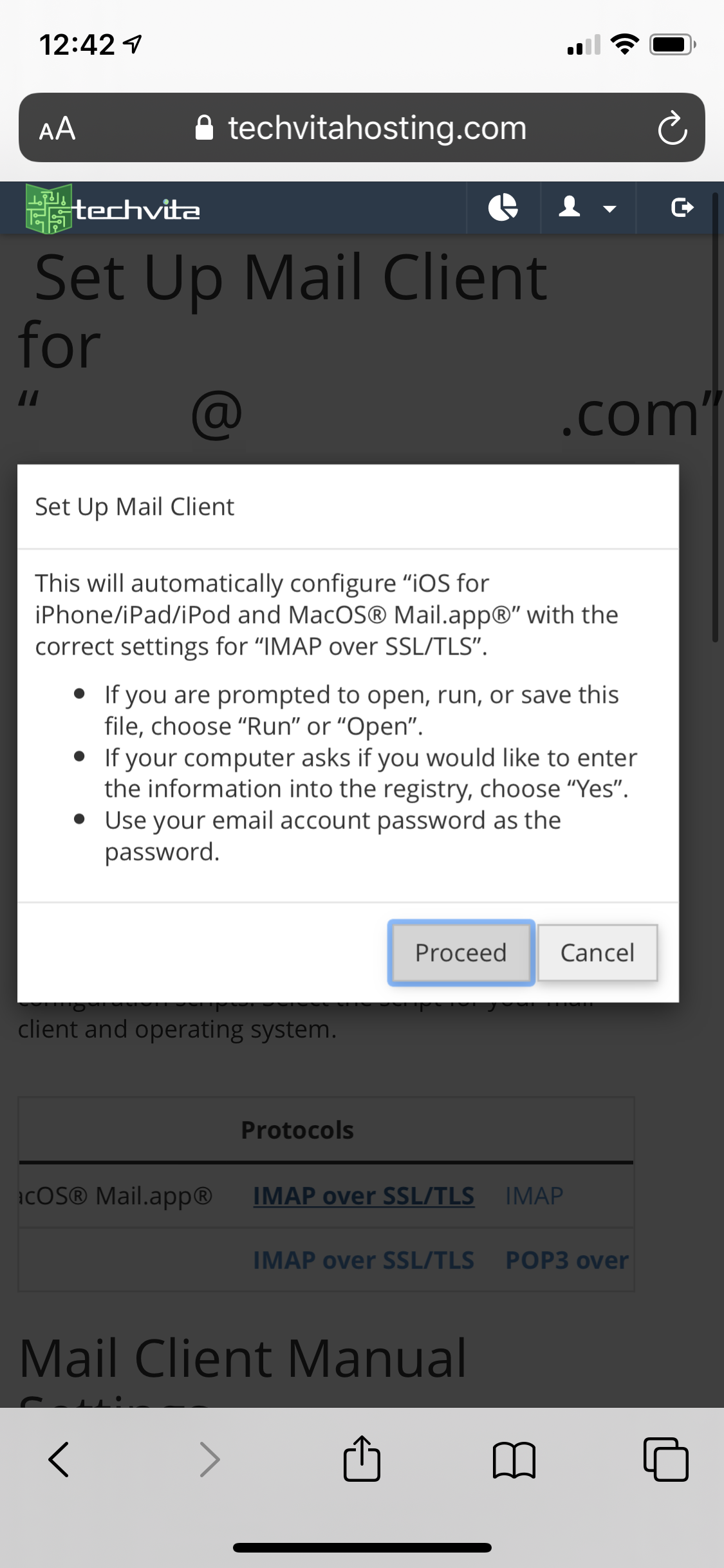 Tap proceed for profile download (cPanel)