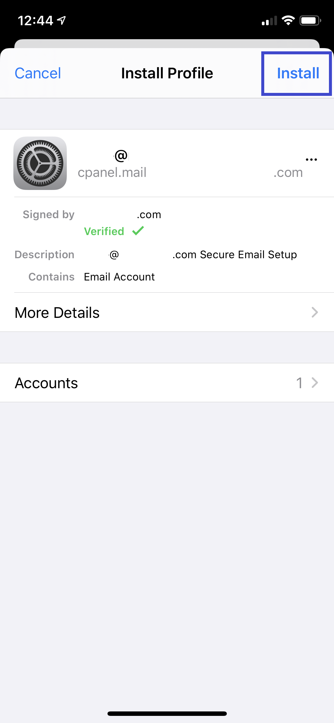 Tap install after verifying profile