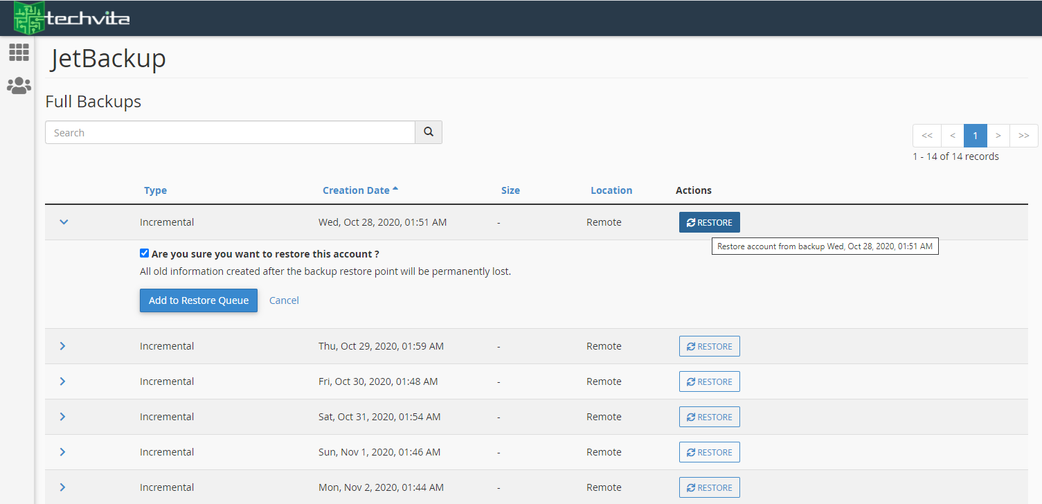 Full Backup Restore (JetBackup)