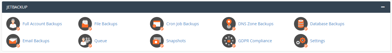 JetBackup Menu