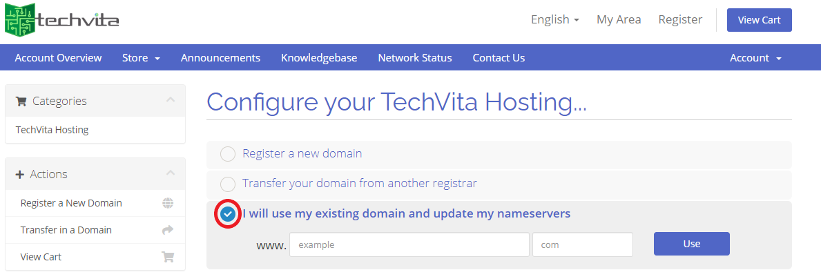 Use Existing Domain and Update Nameservers